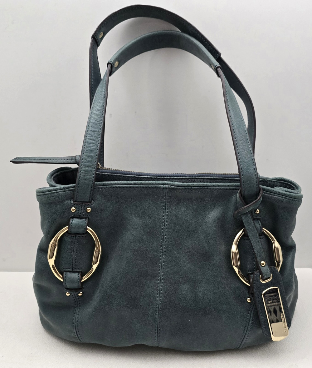 B. Makowsky Shoulder Satchel Bag Teal Glazed Leather Pockets